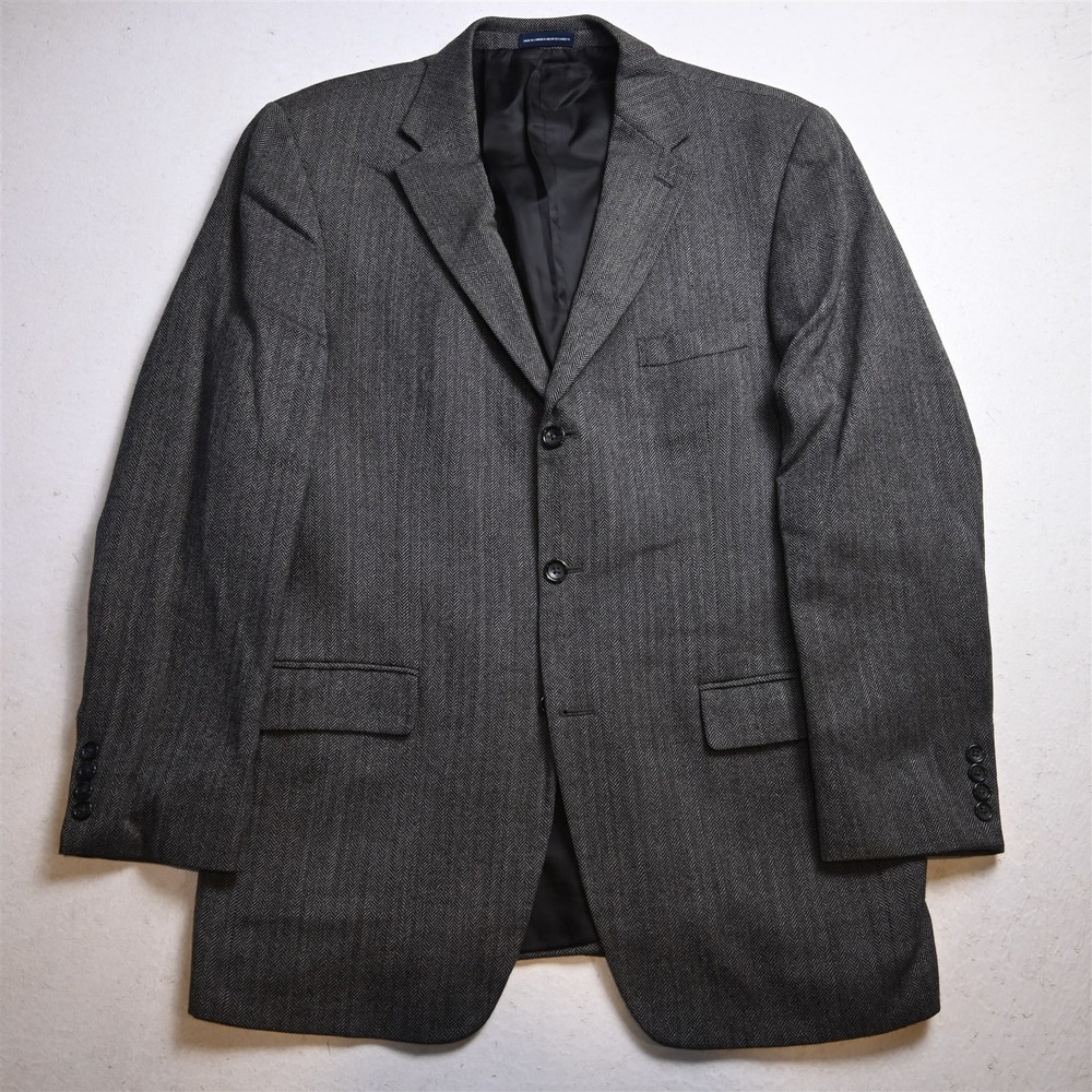 Stafford 42L Gray Herringbone 100% Wool Mens Blazer Suit Jacket Sport Coat
